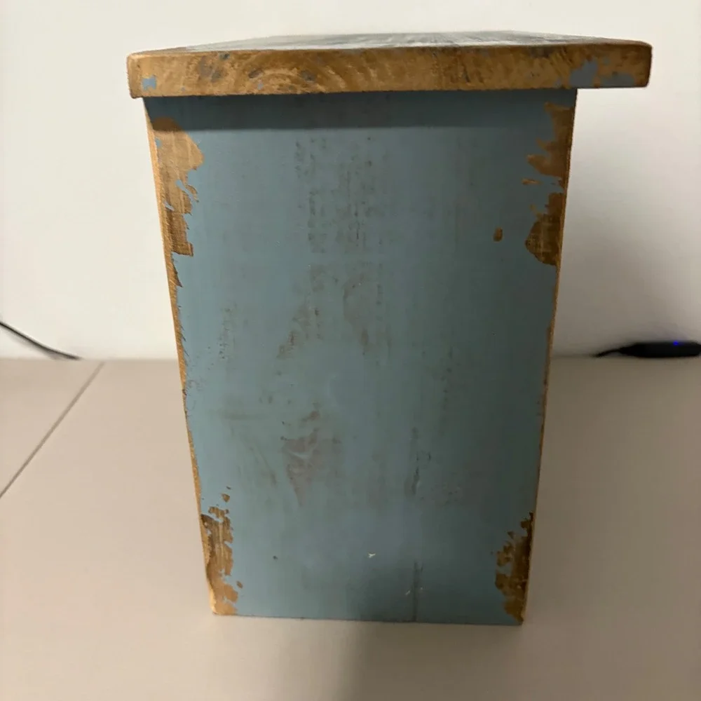 Shabby Chic Blue Distressed Mini Chest 3 Drawers Patchwork Fabric Jewelry Box